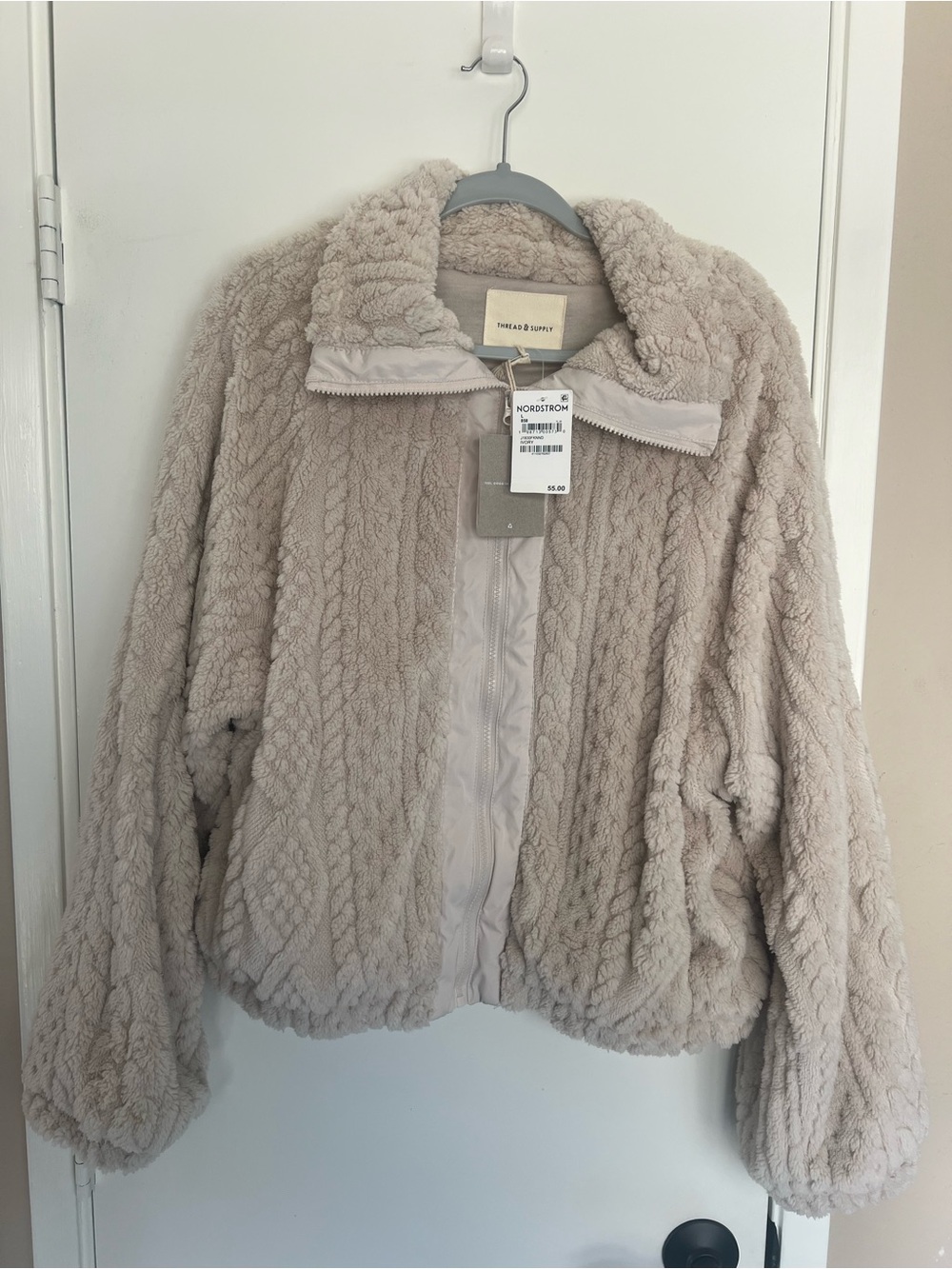 Thread & Supply Taupe Plush Teddy Jacket